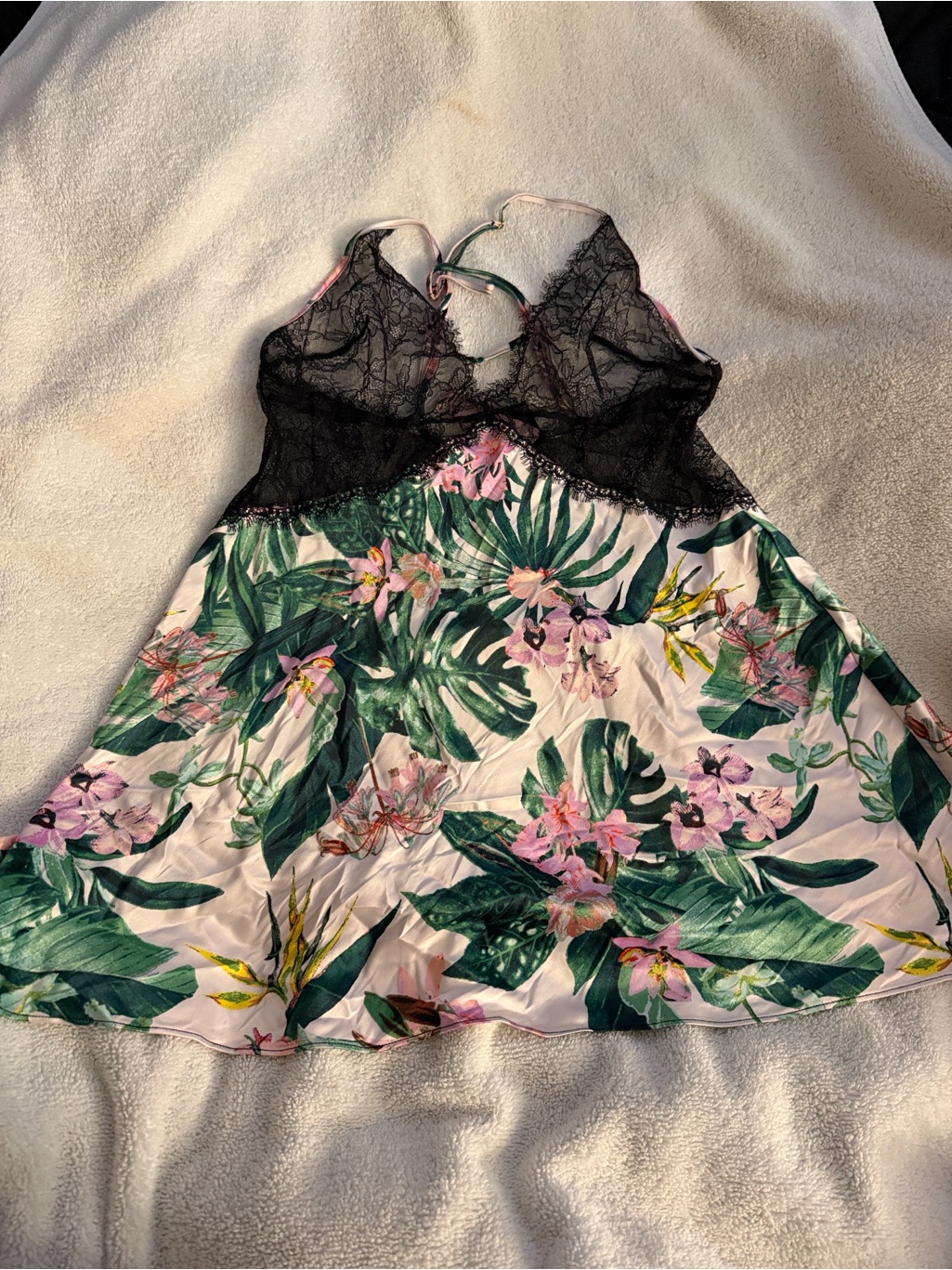 Victoria's Secret Black Lace & Tropical Floral Sexy Slip